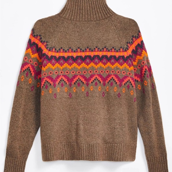 LOFT Lou & Grey Maple Heather Fairisle Wool Blend Turtleneck Pullover Sweater - Picture 13 of 15
